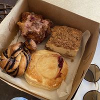 Top left to right: pistachio croissant roll, coffee cake, brioche roll, cheese danish 🤤  at Hazel & Jade Bakery in San Diego