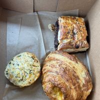 Biscuit, breakfast croissant, sausage roll  at Hazel & Jade Bakery in San Diego