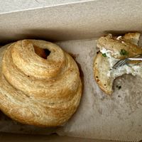 6/22/24 - Breakfast Croissant (L) and Potato and Garlic Brioche (R). As always, delicious and consistent standards.   at Hazel & Jade Bakery in San Diego