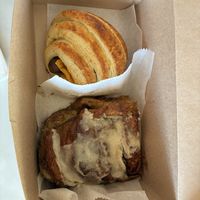 Breakfast croissant and cinnamon rolll  at Hazel & Jade Bakery in San Diego