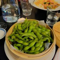 Steamed edamame beans at Magnolia in Stockholm