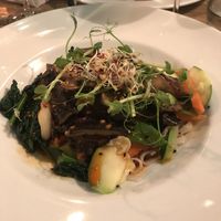 Portobello mushrooms with Sichuan pepper-sauce and rice noodles. Good but spicy! at Magnolia in Stockholm