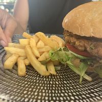 Vegan burger  at Sanctum Cafe in Cooks Hill