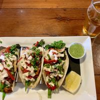 Happy Veggie Tacos and Gold Diggin Blonde beer. Delicious!!  at South Gate Brewing Company in Oakhurst