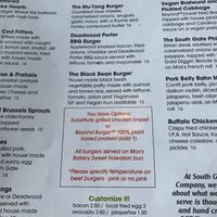 Burger options  at South Gate Brewing Company in Oakhurst