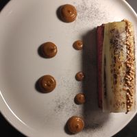 Porro star: porro con base di focaccia e accompagnato con crema al miso! Merita at Herbe in Reggio Emilia