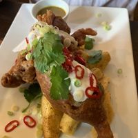 Curry banana blossom ‘fish’ and chips.   at Ilkley Moor Vaults in Ilkley