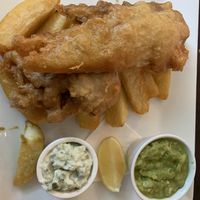 Banana blossom ‘fish’ and chips   at Ilkley Moor Vaults in Ilkley