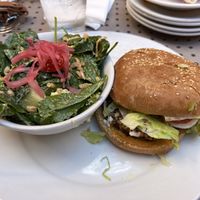 Vegan burger with side salad  at The Portsmouth Brewery in Portsmouth