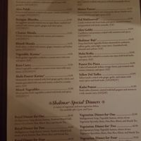 vegetarian section (vegan dishes marked [V]) at Shalimar India in Portsmouth