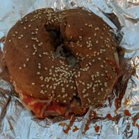 Vegan Pizza Bagel at Almond Butterfly - Harbord St in Toronto