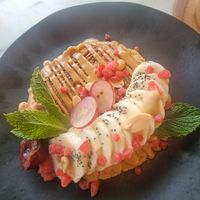 Panqueca de abóbora banana e manteiga de Amendoim at Manjerica in Lisbon