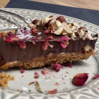 100% plant based salted caramel, chocolate, and hazelnut pie  at Manjerica in Lisbon