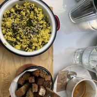 Scrambled vegan eggs   at Manjerica in Lisbon