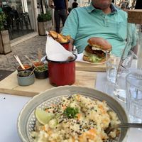 Risotto with lime carrots and asparagus. Delicious !  at Manjerica in Lisbon