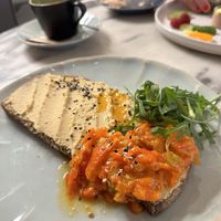 Houmous and candied red peppers   at Manjerica in Lisbon