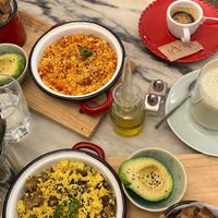 Scramble tofu both ways: one with mushrooms, the other with tomato at Manjerica in Lisbon