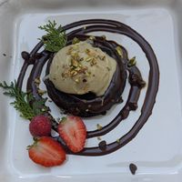 Vegan doghnut with amazing pistaccio ice cream at Manjerica in Lisbon