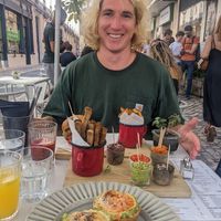 Me, just way too happy with my meal at Manjerica in Lisbon