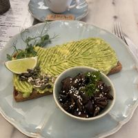 Avocado on toast with a side of mushrooms   at Manjerica in Lisbon