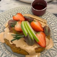 Pumpkin and oat pancake with choice of toppings at Manjerica in Lisbon