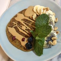 Brunch 2/2 (pumpkin and oats pancake with homemade peanut butter and banana) at Manjerica in Lisbon