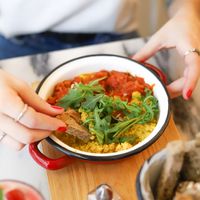 Scramble tofu with tomatoes  at Manjerica in Lisbon