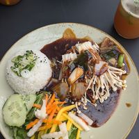 Tofu Steak mit Enoki Pilzen at Tam Tam in Dusseldorf