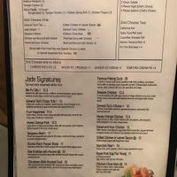 Signature menu at Oriental Jade in Bangor