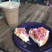 Goddess toast and a ‘mudslide’ (mocha with oat milk and crushed Oreos) mmmmm  at Coffee Coffee in Bel Air