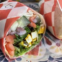 Greek Mediterranean wrap – different sauce  at Avalanche Brewing Company in Silverton