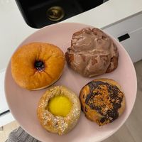 Donut, mini cookies and cinnamon twist at Bonus Bakery in Vancouver