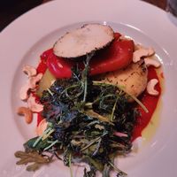 Caramelised potato with yerba "cheese" at Pllek in Amsterdam