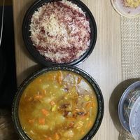 Vegan curry and rice. Topped with sumac (I believe) at FEZ in Mamaroneck