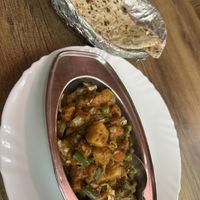 Veg curry, garlic, nan  at Good Vibes Cafe in Agra