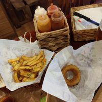 French fries & onion rings at Vegan Pub in Bratislava