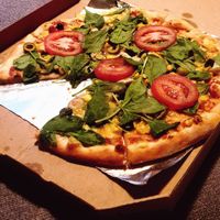 Pizza from delivery. at Vegan Pub in Bratislava