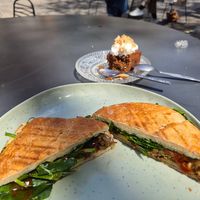 A toastie fable (fable mushroom meat, bbq sauce, pepper, spinach, cheese, mayo) $14.00 at Little Mylkbar in Parkville