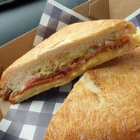 Vegan ham, cheese, tomato and lettuce toastie at Little Mylkbar in Parkville