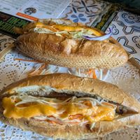 Both options for non-vegan and vegan Bahn mi at Hidden Gem Cafe in Hanoi