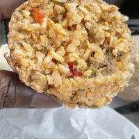 Inside of boudin ball at Soul Food Vegan in Houston