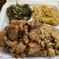 Soul food vegan platter at Soul Food Vegan in Houston
