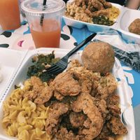 Fried mushroom, Mac and cheese, at Soul Food Vegan in Houston