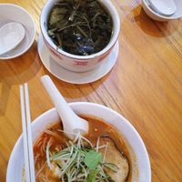 Asam laksa and vegetables soup at Leaf Corner 慈素 - Sembawang in North Singapore