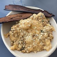 vegan cauliflower mac and cheese with aubergine “bacon"  at Nola Kitchen in Porto