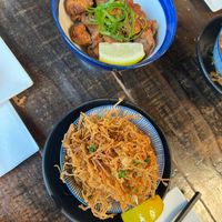 vegan chicken (king oyster mushrooms) and crispy enoki mushrooms at Mensho Tokyo in San Francisco