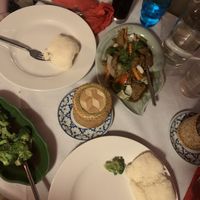  Apologies for the half eaten picture. Black pepper mock duck, sticky rice and a side of broccoli (specify vegan when ordering)  at The Basement in Ashbourne