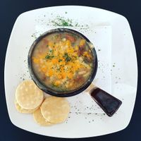 Loaded baked potato soup (soup of the day) at Super Natural Vegan Cuisine in Lindsay