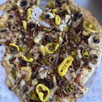 Pizza with vegan sausage   at Azzip Pizza in Lafayette