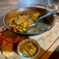 Half eaten paella  at Las Caracolas in Mal Pais
